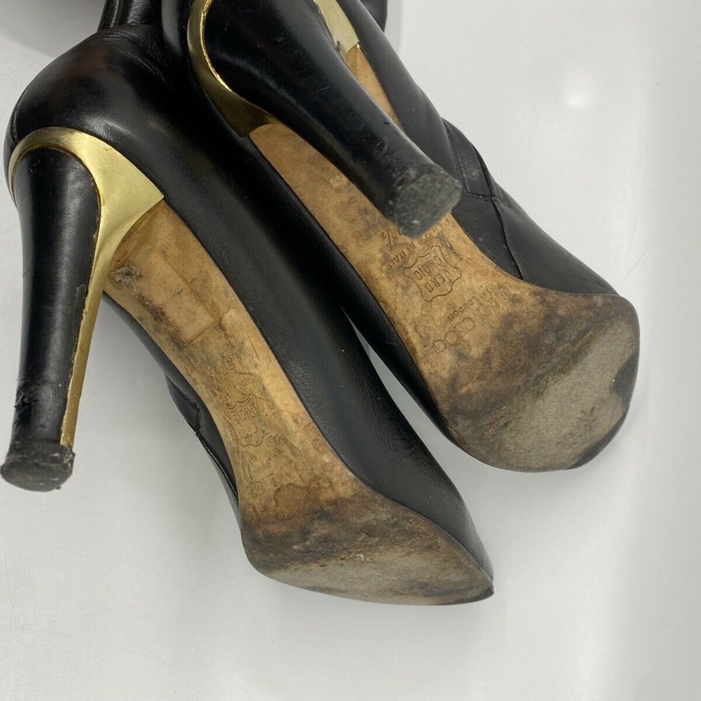 JIMMY CHOO Black Leather Knee high boots 7.5 - Picture 10 of 12